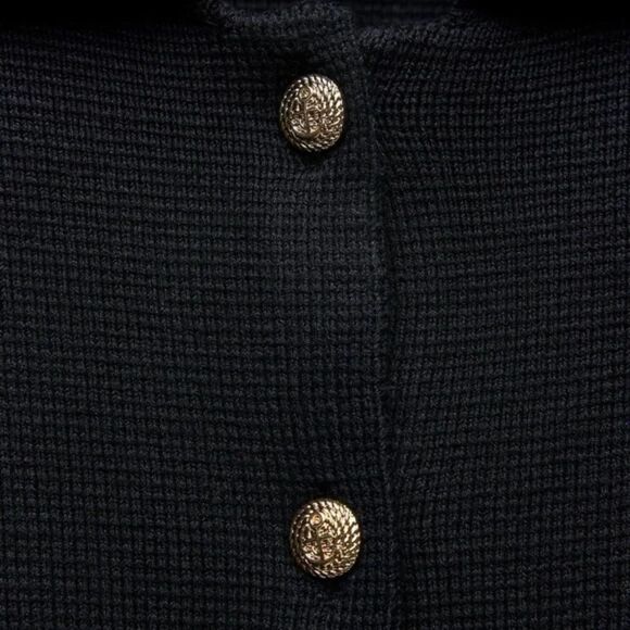 Navy Blue Gold-Button Collared Heavy Knit Blazer Jacket Cardigan Sweater (NWT) - Picture 2 of 7